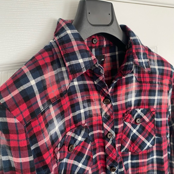 SWS | Distressed Red Plaid Button Up - Picture 2 of 12